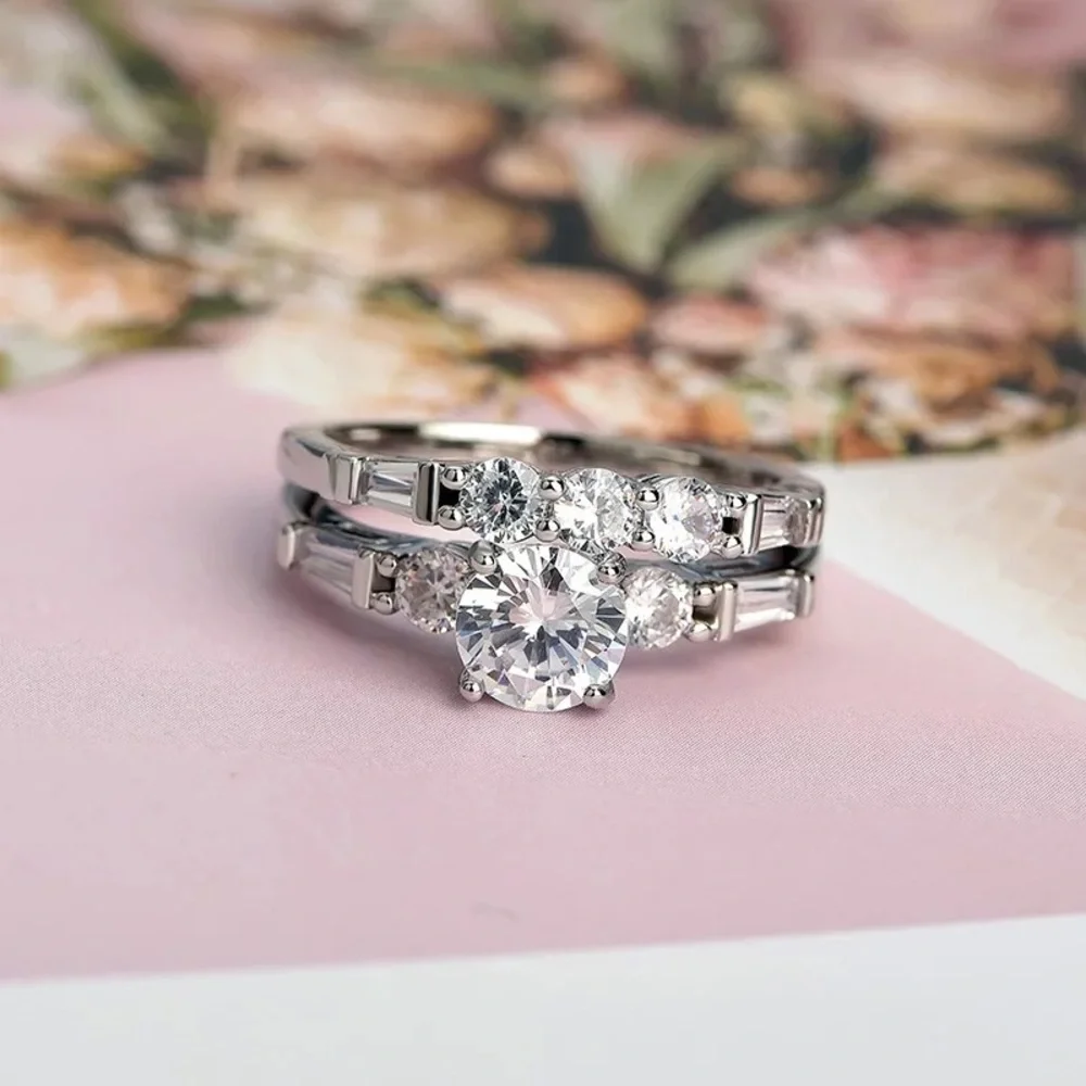 New Women’s 2pc/set 925 Silver Diamond Ring - Picture 6 of 6